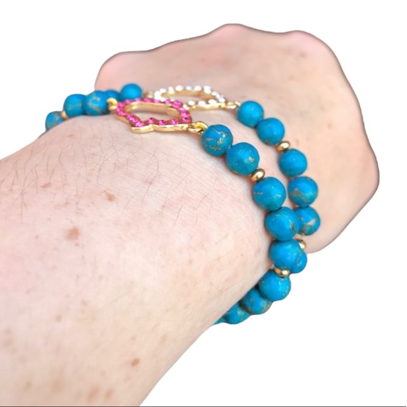 Hamsa turquoise Beaded stretch Bracelet - Picture 3 of 10